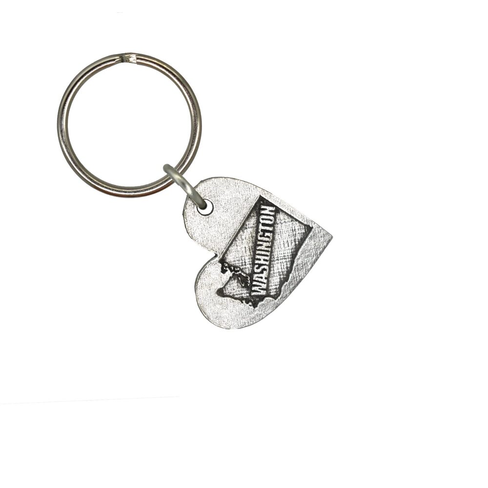4404 Washington State Heart Keychain, A1016KC, 1 1/4”, Pewter, 100%